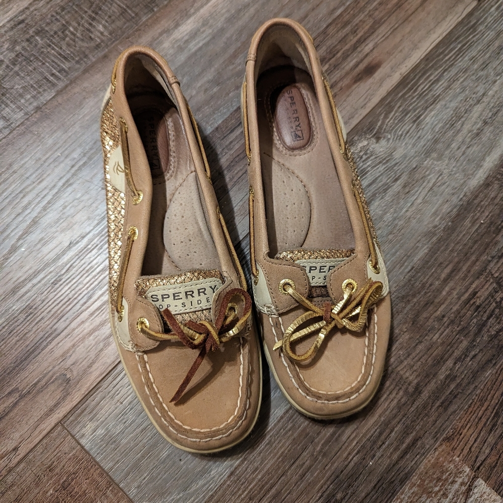 Gold Sparkle Sperry Boat Shoes 6.5